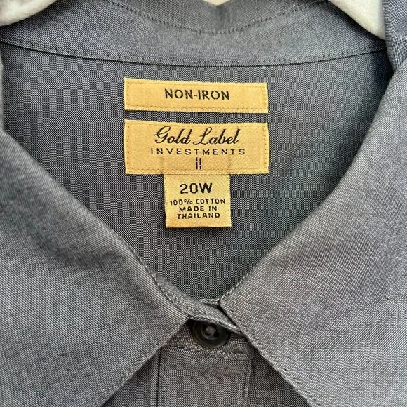 Gold Label Investments Dark Gray Button Down Shirt in sz 20W - Picture 2 of 5